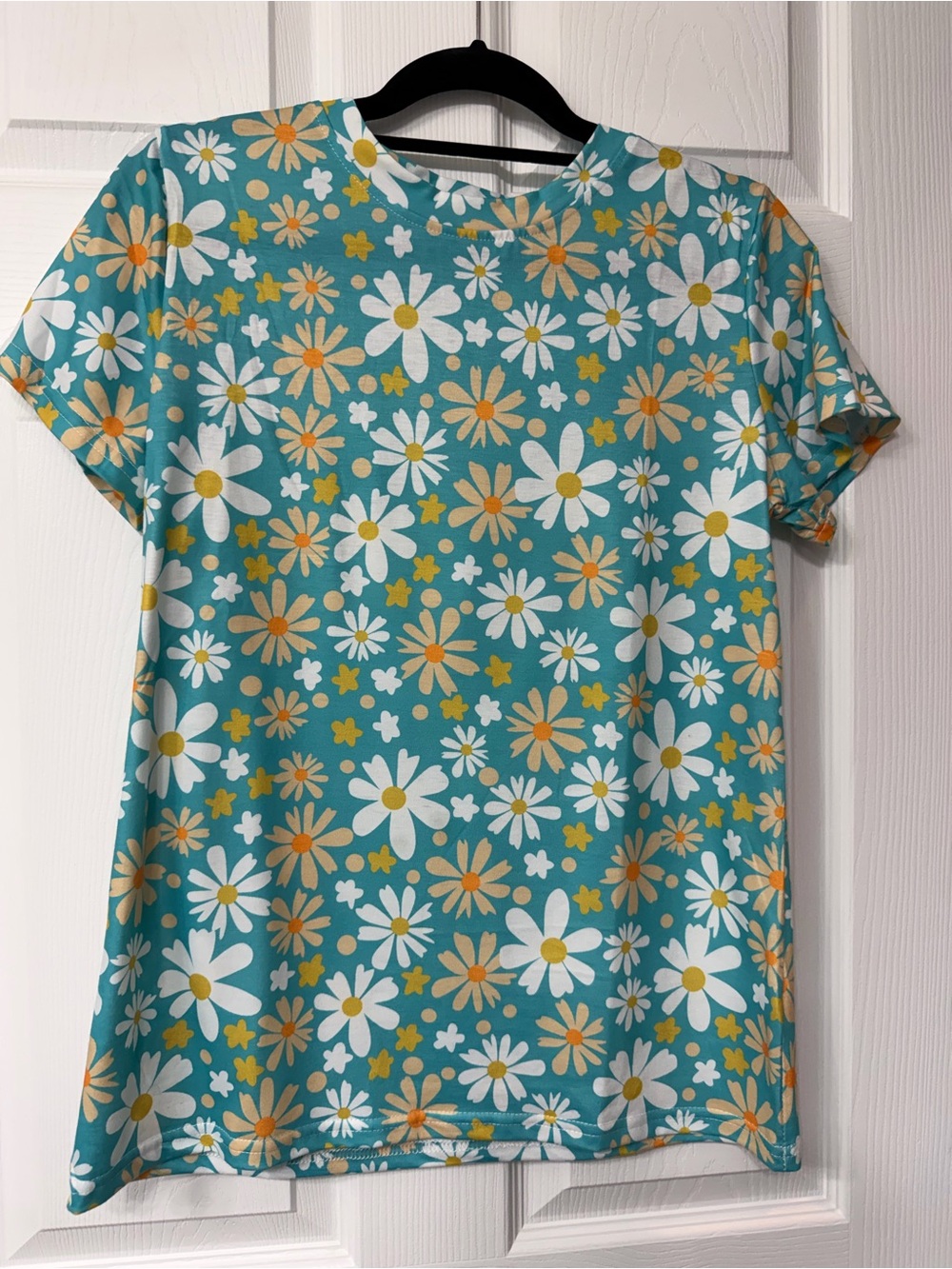 Teal Daisy Print Short Sleeve Women's Top